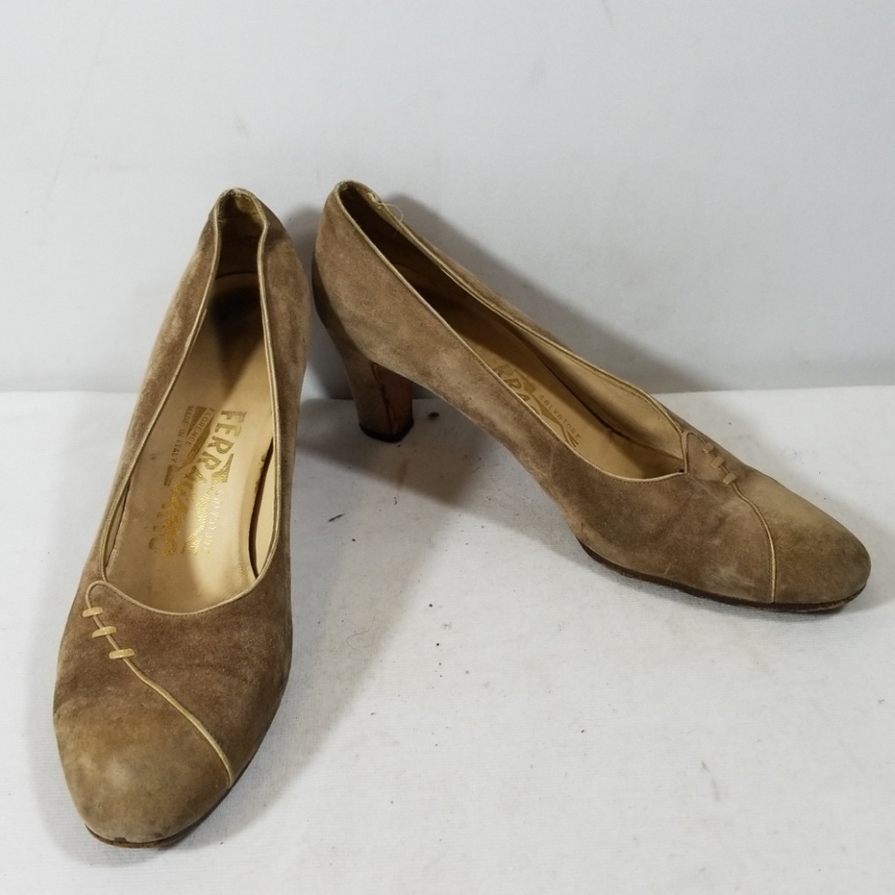 Salvatore Ferragamo Tan Leather Slip On Heels 6.5